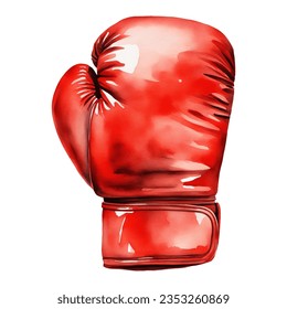 Red Boxing Glove Isolated Hand Drawn Watercolor Painting Illustration