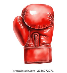 Red Boxing Glove Isolated Hand Drawn Watercolor Painting Illustration