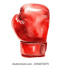 Red Boxing Glove Isolated Hand Drawn Watercolor Painting Illustration