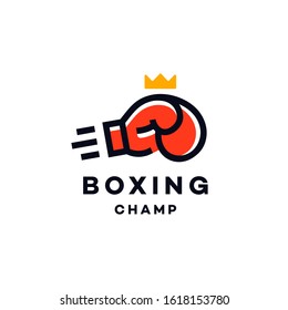 red boxing glove jab strike logo with crown king icon design illustration clipart