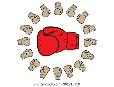 Red boxing glove is surrounded