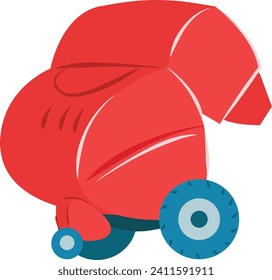 Red boxing glove wheels humorous concept, surreal sport equipment vector illustration. Creativity and unusual design idea.