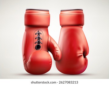 Red boxing gloves. 3d Realistic boxing gloves realistic set with isolated images of red muffler from different angle. Realistic red pair of box fist protection equipment. Vector illustration.