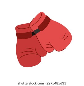 Red boxing gloves. Equipment for sports and active lifestyle. Fighting competitions and tournament. Front and back view. Inventory for boxers. Cartoon flat vector illustration