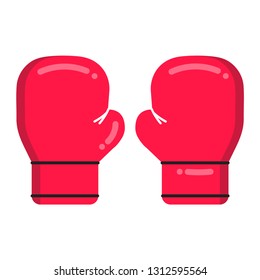 Red boxing gloves flat style design vector illustration icon sign isolated on white background. Symbols of the boxing sport game and emblem concept.