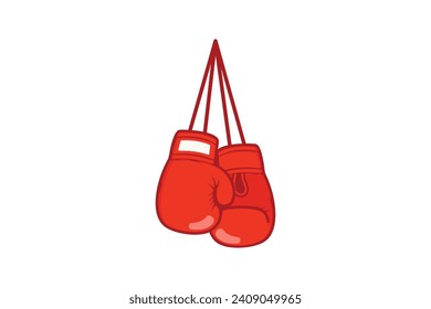 Guantes rojos de boxeo colgando aislados sobre fondo blanco. Ilustración vectorial.