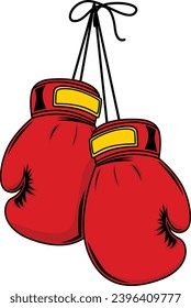 Red boxing gloves hanging on the wall. Boxing gloves clipart