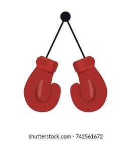 Red boxing gloves hanging on the wall isolated vector illustration with white background