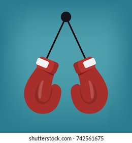 Red boxing gloves hanging on the wall vector illustration