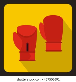 Red boxing gloves icon in flat style with long shadow. Training symbol vector illustration