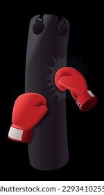 Guantes rojos de boxeo golpean una pera