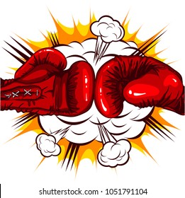 red Boxing gloves retro on the background of the cloud of explosion