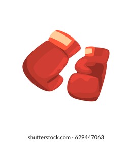 Red boxing gloves, sports equipment. Colorful cartoon vector Illustration