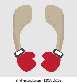 Red boxing gloves and strong arms