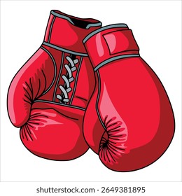 Red boxing gloves vector on wall. Sports equipment illustration for gym and martial arts themes.
