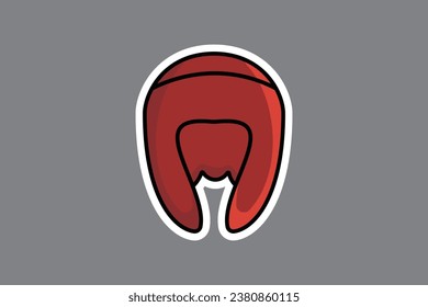 Red Boxing Helmet Sticker vector illustration. Sports objects icon concept. Sports equipment and fighter protective item sticker vector design.