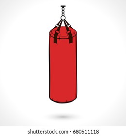 Red boxing punching bag. Flat vector illustration isolated on white