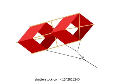 Red box-shaped kite on a white background. Vector illyustartsiya subject hobbies and summer games