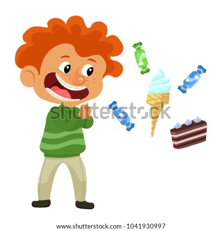 red boy desire to eat sweets