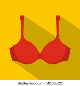 Red bra icon. Flat illustration of red bra vector icon for web isolated on yellow background