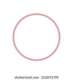 Red Braided Rope Circle Frame With A White Background. Rope Round Border Vector Illustration. Realistic Rope Clipart.