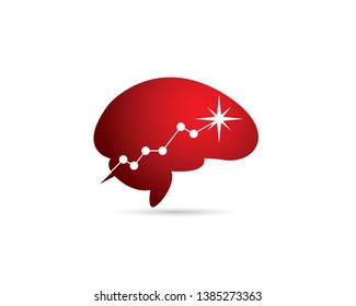 red brain with ascending increasing chart to maximum point star and sparkling