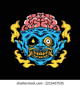 red brain blue zombie illustration vector design  can be used for merch  posters  t  shirt designs  etc