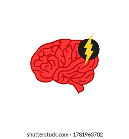 red brain icon like brainstorm or pain. concept of good idea or quick and correct solution. simple flat style modern creativity vision logotype graphic art design isolated on white background