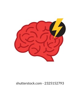 rotes Hirnsymbol wie Brainstorm oder Schmerz. Konzept der guten Idee oder schnelle und korrekte Lösung. einfaches, flaches Design mit moderner Kreativität Vision Logo-Grafik-Design einzeln auf weißem Hintergrund
