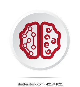 Red Brain icon on white web button
