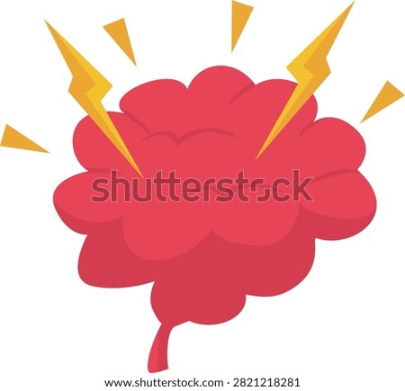 A red brain illustration with yellow lightning bolts striking it, symbolizing a painful headache, migraine, or mental stress and discomfort.