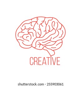 red brain like creative ideas. concept of thinking, artwork, success, brainstorming, nervous, psychology. isolated on white background. flat style trendy modern logotype design vector illustration