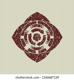Red brain storm icon inside distressed rubber grunge stamp