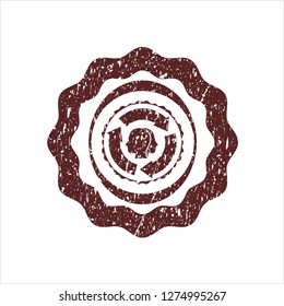Red brain storm icon inside distress rubber seal