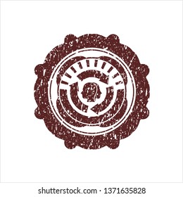 Red brain storm icon inside distress rubber grunge seal