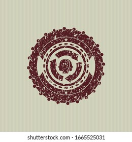 Red brain storm icon inside distress rubber grunge stamp