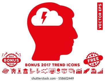Red Brainstorming pictogram with bonus 2017 year trend images. Vector illustration style is flat iconic symbols, white background.