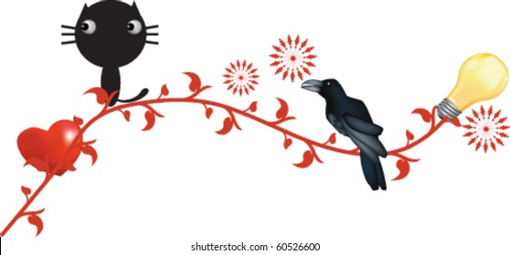 Red branch with different objects