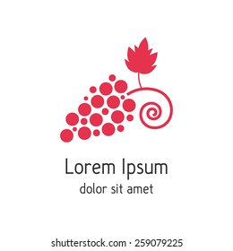 red branch of grapes like wine house logotype. concept of winegrowering, liquor store, selling alcohol. isolated on white background. flat style trendy modern brand design vector illustration