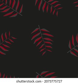 red branch on a black background. wind print of a plant. seamless abstraction of leaves for clothing or print