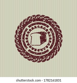 Red bread icon inside distress rubber grunge stamp. 