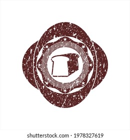 Red bread icon inside distress rubber grunge texture seal. 