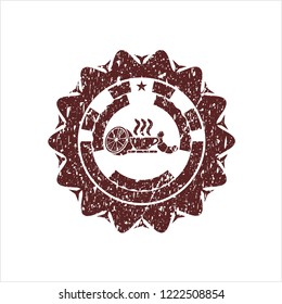 Red breakfast  icon inside distressed rubber seal