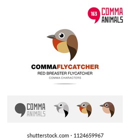 Red Breasted Flycatcher bird concept icon set and modern brand identity logo template and app symbol based on comma sign