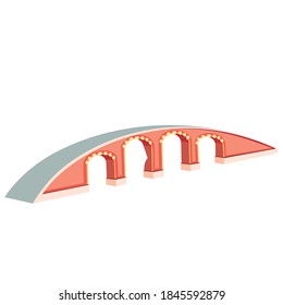 red brick arch bridge, isolated object on white background, vector illustration, eps