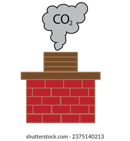 A red brick chimney with smoke coming out and CO2 written on it. Ecological Illustration - vector 