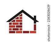 red brick with house. abstract simple flat design.