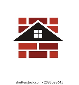 red brick with house. abstract simple flat design.