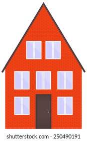Red brick house with many windows - vector isolated