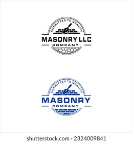 red brick laying masonry company. shovel with bricks vector.